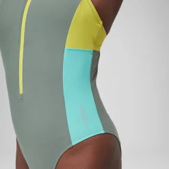 Fitness|One Pieces-Speedo Zip Colorblock One Piece Slate Green