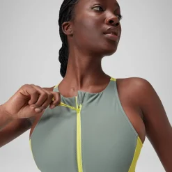 Fitness|One Pieces-Speedo Zip Colorblock One Piece Slate Green