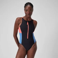 Fitness|One Pieces-Speedo Zip Colorblock One Piece Anthracite