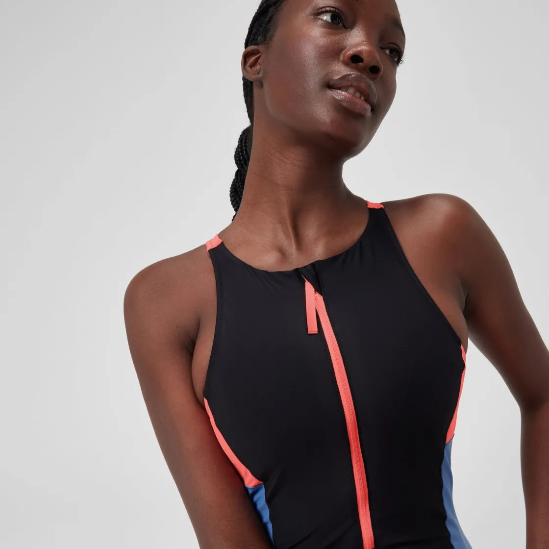Fitness|One Pieces-Speedo Zip Colorblock One Piece Anthracite
